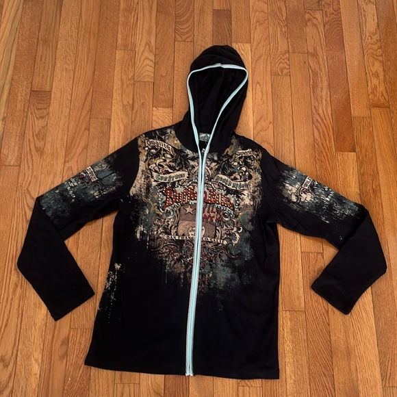 NWT Vanilla Sugar Black Patterned Zip Cardigan with Hood - Picture 2 of 10